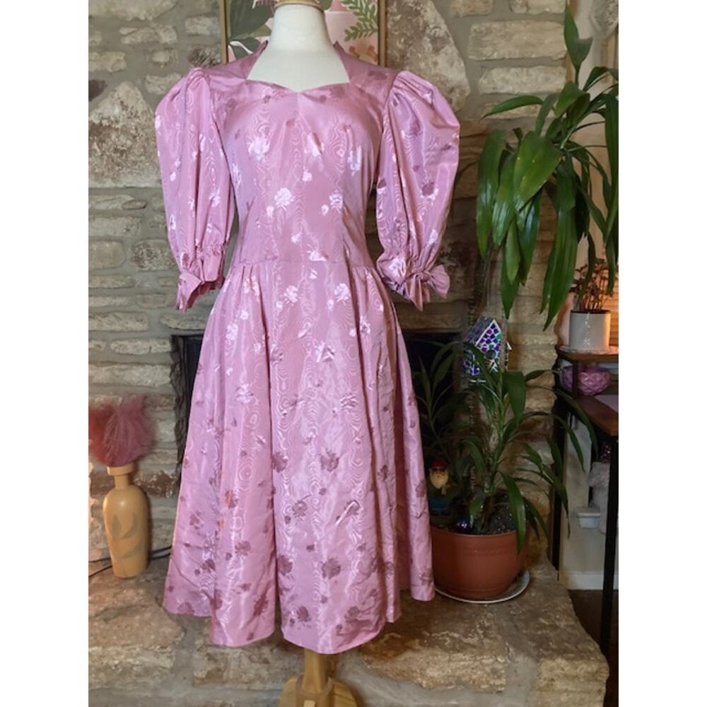 ๐ธ Vintage Handmade Pink Puffy Sleeve Party Dress ๐ M-L - Picture 2 of 10